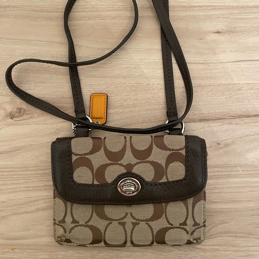 Coach cross body turn key leather trim wallet